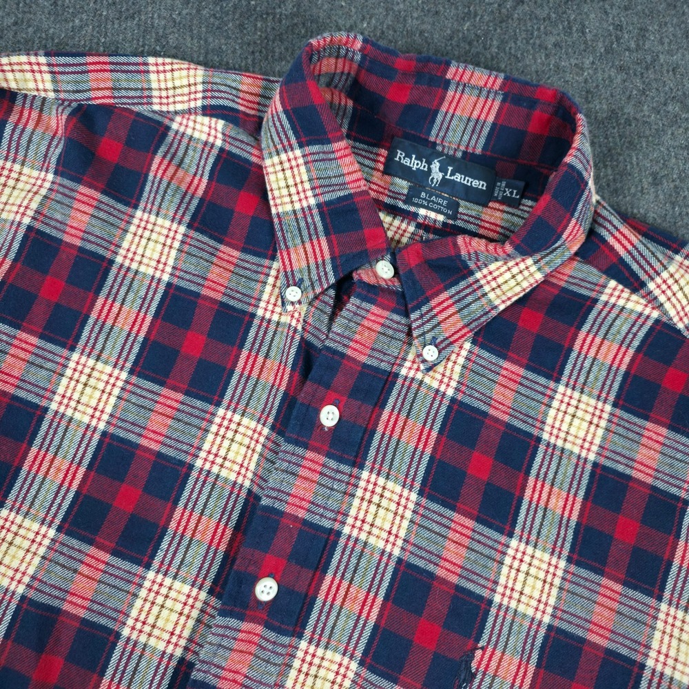 VTG Y2K Ralph Lauren Plaid Shirt Mens XL Navy Red Blaire Cotton‎